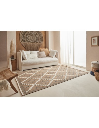 Tapis jute motif losange bleu - CANCUN pas cher