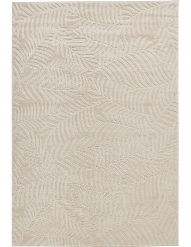 Tapis poils ras motif feuille en relief crème - LINA offre 