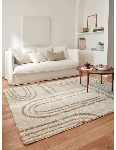 Tapis shaggy à poils long motif graphique beige ODYSÉE Livraison rapide