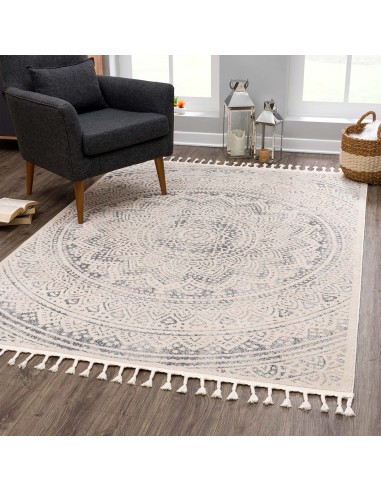 Tapis au motif de mandala gris avec des franges tressées Venez découvrir notre 