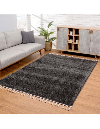 Tapis anthracite uni à franges - BELISE de technologie